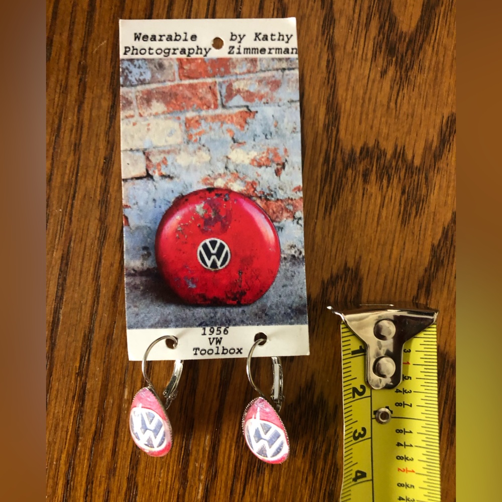 Red and  Silver VW Logo Earrings